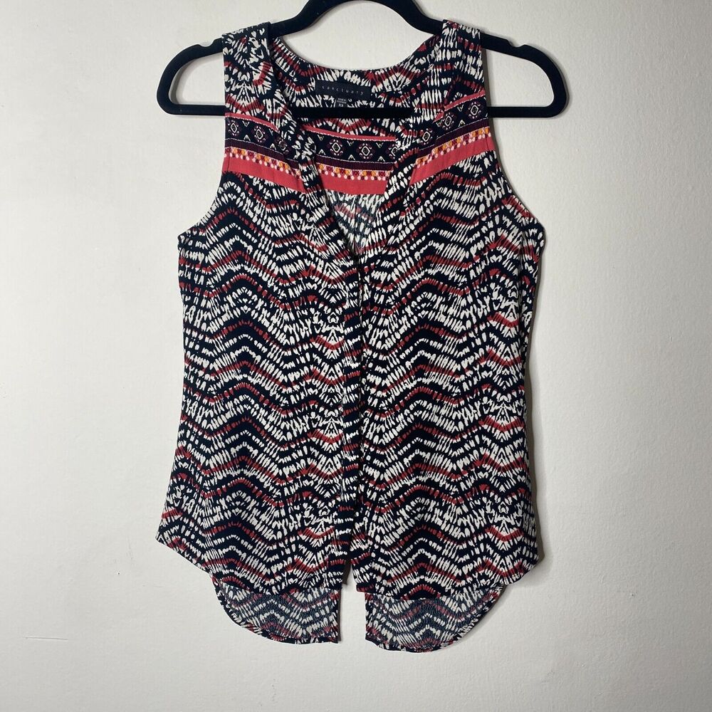 Sanctuary Sleeveless Black Tribal Chevron Print Split V-Neck Button Down Tank XS